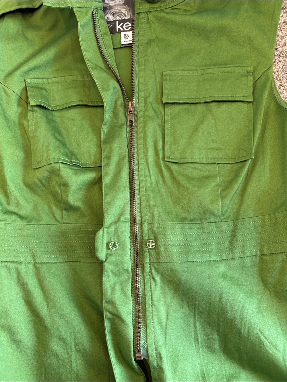 Kensie Bright Olive Green Sleeveless Utility Vest size small - Picture 7 of 9